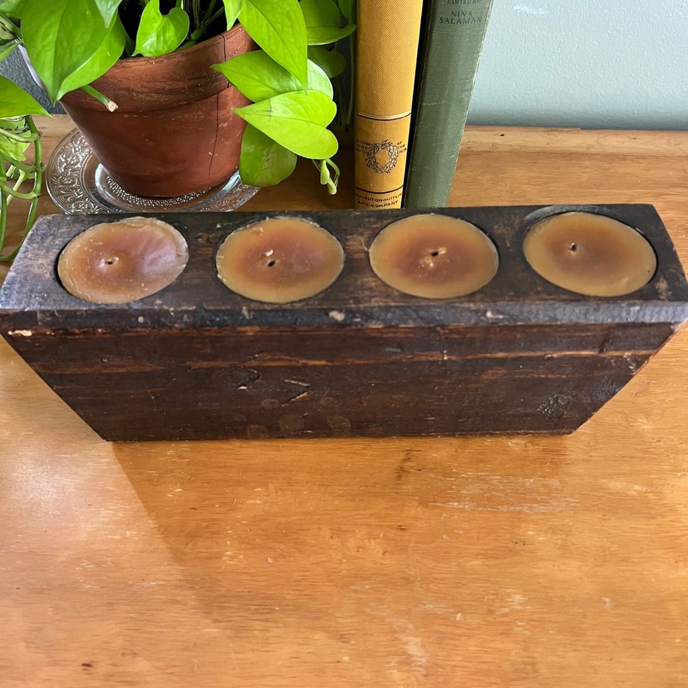 Rustic Vintage Sugar Mold Candle Holder Wood 4 Hole Primitive Decor with Candles